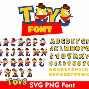Toy Story Doodle Toys Sherif Woody Alphabet SVG PNG Doodle Alphabet Letter A-Z Story Letter Toys Font Doodle Letter Story Letters