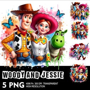 Toy Story Woody and Jessie 5 PNG Design High Resolution Transparent Background Design PNG Suitable for Sublimation PNG Woody and Jessie Png
