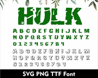 Cartoon HULK Font Alphabet Svg Hero Font Alphabet Svg Superhero Hulk Font and Clipart Svg Png Ttf Font