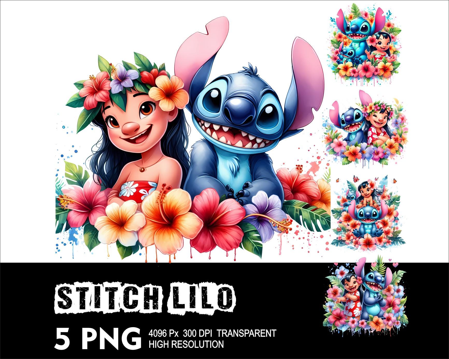 Lilo and Stitch 5 PNG Design High Resolution Transparent Background Design PNG Suitable for Sublimation PNG Lilo and Stitch Png