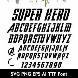 Superheld Alphabet Superhero Schrift SVG Kids Schrift Comic Schrift Held Buchstaben für Cricut Silhouette Cake Toppers SVG Png Eps TTF Schrift