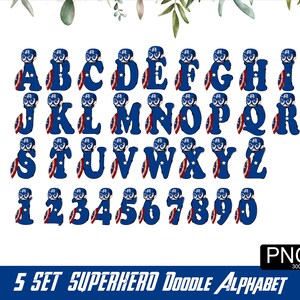 Super Hero Alphabet PNG Avanger Font Super Hero Letter Hero Doodle PNG font Kids Sublimation Font Kids Tshirt Design image 7