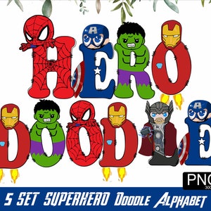 Super Hero Alphabet PNG Avanger Font Super Hero Letter Hero Doodle PNG font Kids Sublimation Font Kids Tshirt Design