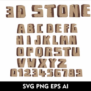3d Stone Font Svg Stone  Alphabet 3d Stone Letters  Font for Cricut SVG Eps AI  Font 3d Stone