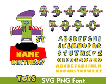 Doodle chiffres Buzz l'Éclair polices chiffres Toy Story Buzz anniversaire Png Svg lettres de l'alphabet A à Z polices de lettres histoire Toy polices lettres histoire