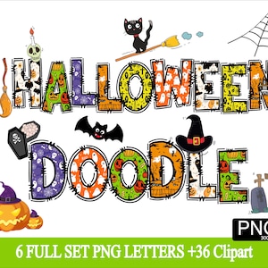 Lot d'alphabets d'Halloween polices d'écriture Halloween alphabet effrayant lettres Haloween Halloween Doodle 6set 36Clipart v2