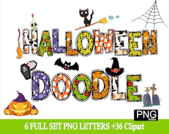 Halloween Alphabet BUNDLE Halloween Day Font Spooky Alphabet Haloween Letters Halloween Doodle 6set 36Clipart v2