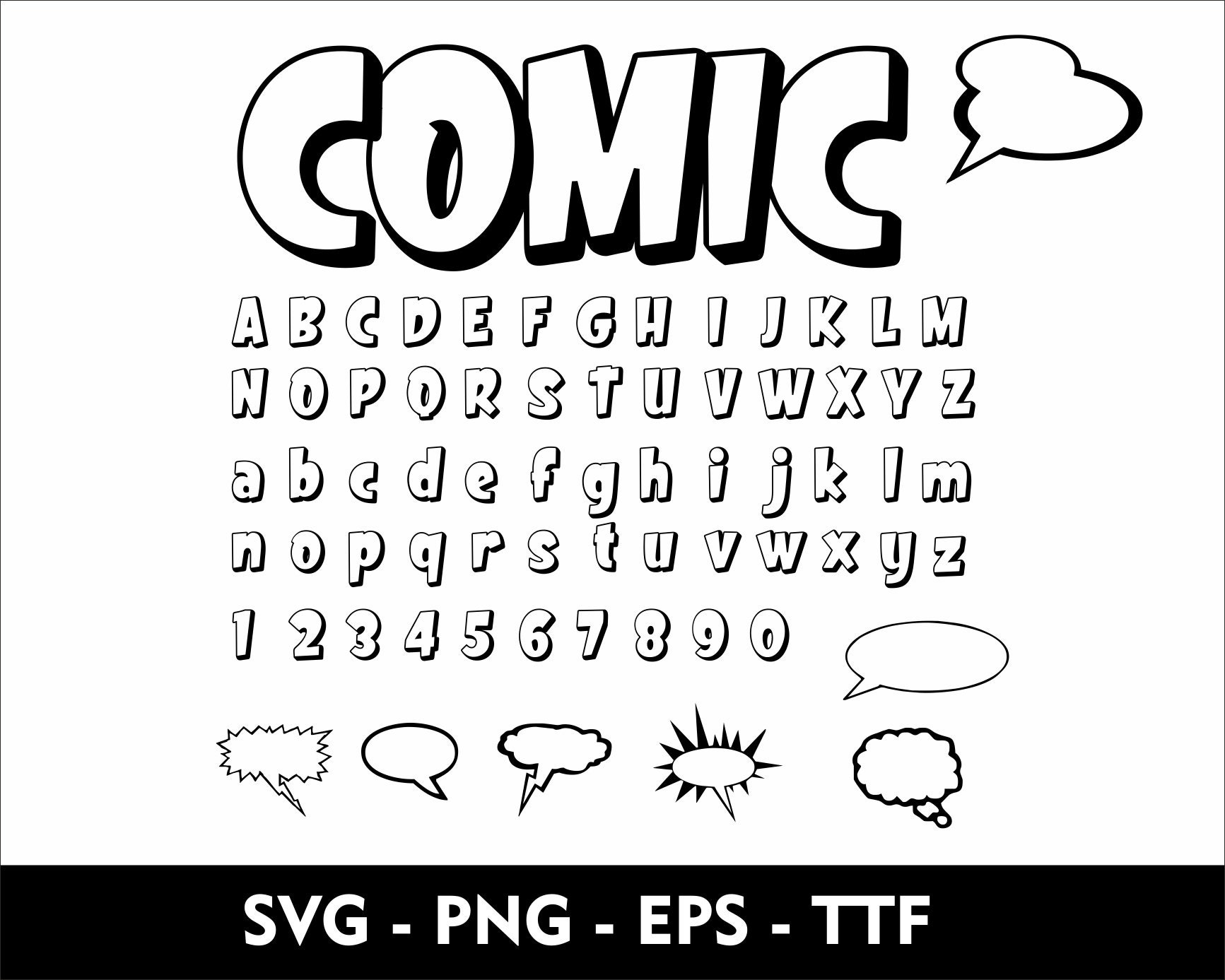 Comic Font SVG Comic Bubbles Clipart Kids Font - Comic Svg Png Eps Ai ...
