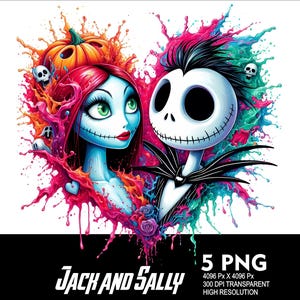 Jack und Sally 5 PNG Design Hochauflösender transparenter Hintergrund Design PNG Geeignet für Sublimation PNG Jack und Sally