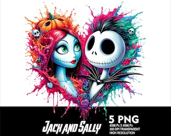 Jack et Sally 5 PNG Design haute résolution arrière-plan transparent PNG Convient pour la sublimation PNG Jack et Sally