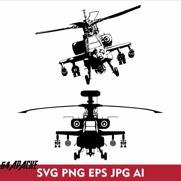 Ah-64-APACHE SVG Hélicoptère de chasse américain USA Army 2 Style Ah64 Apache Helicopter Fighter Svg Png Eps Jpg