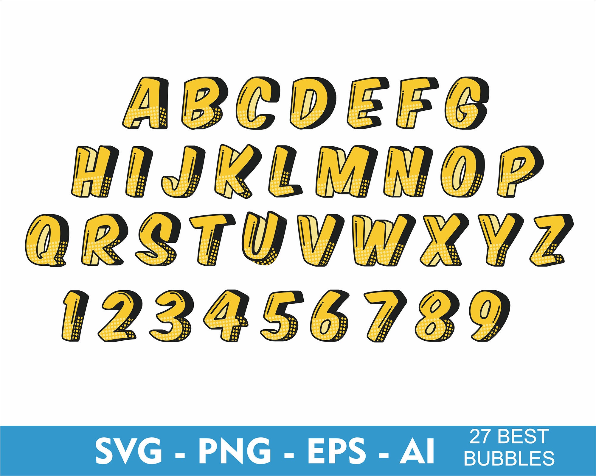 Comic Font SVG Comic Bubbles Clipart Kids Font - Comic Svg Png Eps Ai ...