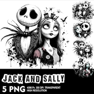 Jack und Sally 5 PNG Design Hochauflösender transparenter Hintergrund Design PNG Geeignet für Sublimation PNG Jack und Sally