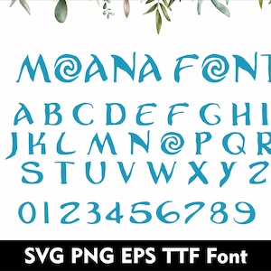 Police Moana Svg Alphabet Moana dessin animé Lettres Moana police de dessin animé Moana pour Cricut SVG Eps AI police TTF dessin animé Moana