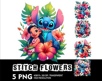 Design PNG Love Stitch 5 Lilo e Stitch Flovers Alta Resolução Fundo Transparente Design PNG Adequado para Sublimação PNG Stitch PNG