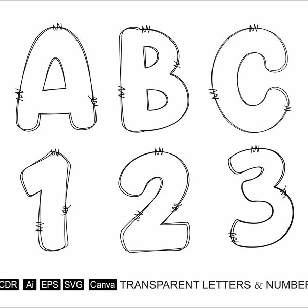 Doodle Letters PNG Transparent Doodle Alphabet Hand Drawn Letters Transparent Font Center Fill Letter for Canva Pdf Eps Svg Ai Cdr Png