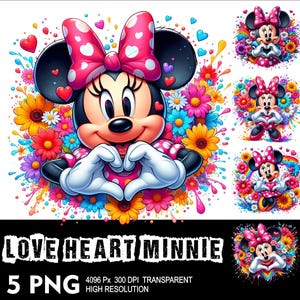 Flowers Minnie 5 PNG Design High Resolution Transparent Background Design PNG Suitable for Sublimation PNG Heart Mouse Png