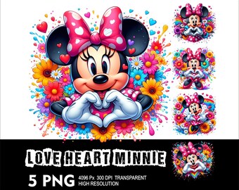 Bloemen Minnie 5 png-ontwerp met hoge resolutie transparant achtergrondontwerp png-bestand Geschikt voor sublimatie hart-muis png