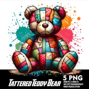 Tattered Teddy Bear 5 PNG Design High Resolution Transparent Background Design PNG Suitable for Sublimation PNG