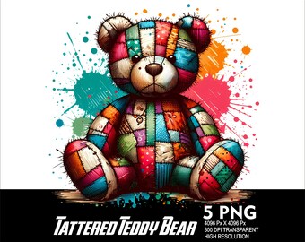 Tattered Teddy Bear 5 PNG Design High Resolution Transparent Background Design PNG Suitable for Sublimation PNG