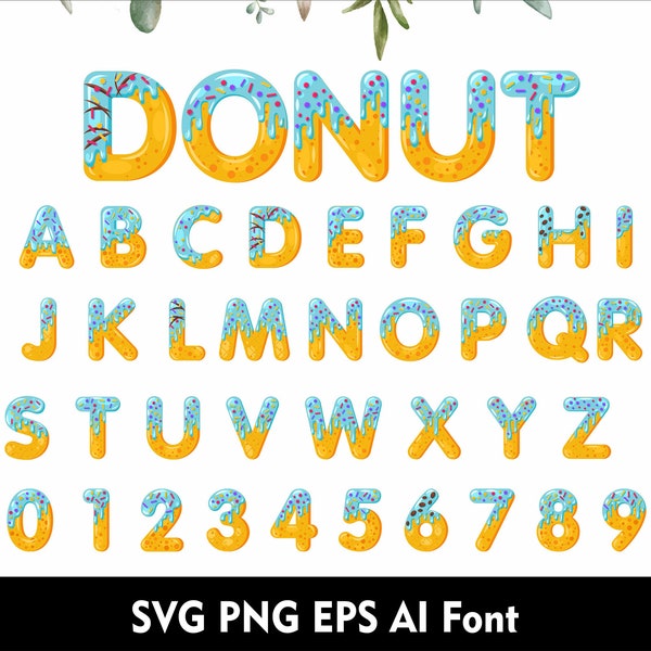 Donut Alphabet Biscuit Color Cartoon Font Glazed Christmas Letters Alphabet Cookies Doodle Font Svg Png Eps Ai font V4
