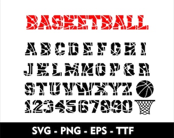 バスケットボールのアルファベットフォント SVG 文字と数字 Cricut 用バスケットボールフォント SVG カットファイル スポーツフォント SVG Eps PNG TTF フォント
