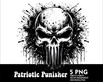 Patriotic Skull Punisher 5 PNG Design High Resolution Transparent Background Design PNG Suitable for Sublimation PNG