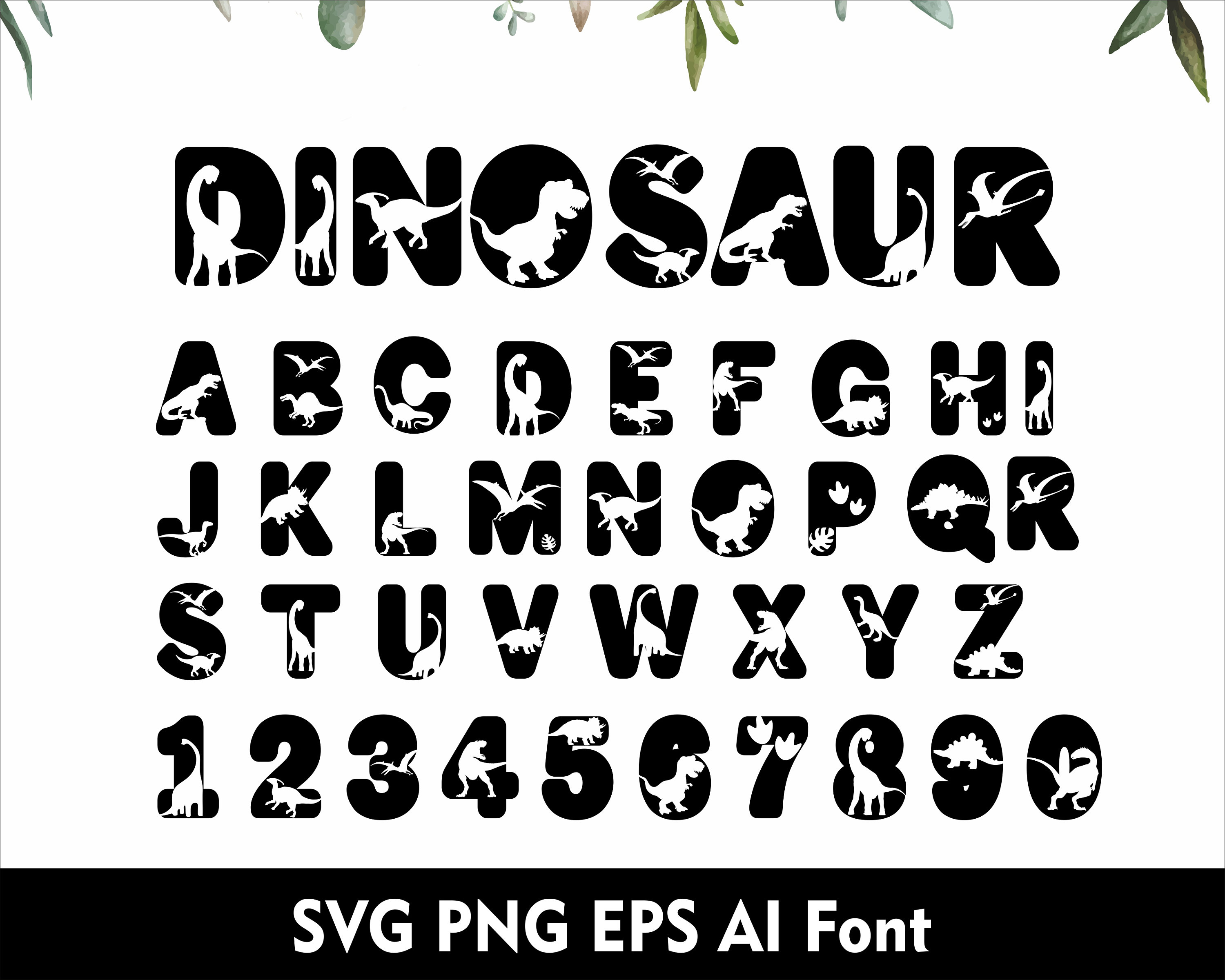 Police dinosaure Alphabet dinosaure Svg dinosaure Kids Alphabet polices Trex lettres T-Rex pour polices Cricut Svg Png Eps Ai