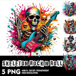 Rock N Roll Skeleton 5 PNG Design Hochauflösende transparente Hintergrund Design PNG Geeignet für Sublimation PNG Skeleton Png