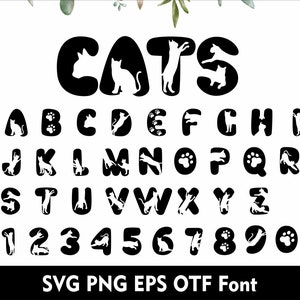 Police de caractère Chats mignons Lettres de chat Alphabet de chats Police de chats Meow pour Cricut SVG Png Eps Otf police