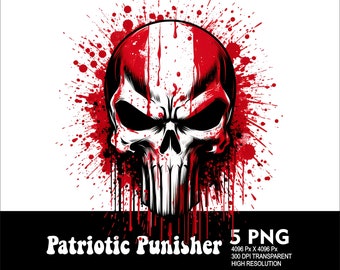 Patriotic Skull Punisher 5 PNG Design High Resolution Transparent Background Design PNG Suitable for Sublimation PNG