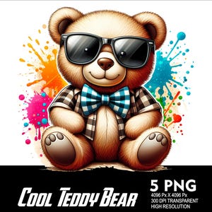 Cool Teddy Bear 5 PNG Design High Resolution Transparent Background Design PNG Suitable for Sublimation PNG Cool Bear
