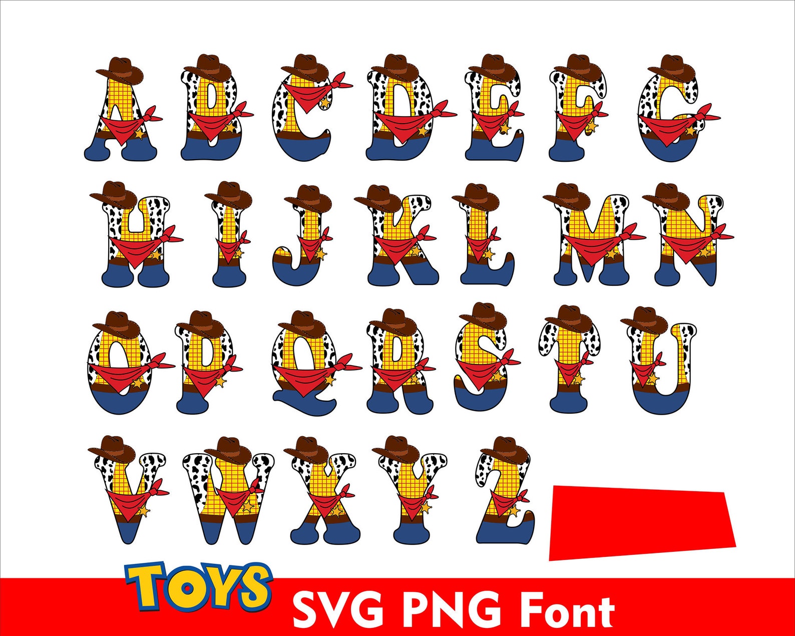 Toy Story Doodle Toys Sherif Woody Alphabet SVG PNG Doodle Alphabet ...