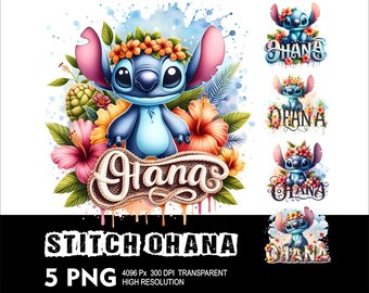 Ohana Stitch 5 PNG Design High Resolution Transparent Background Design PNG Suitable for Sublimation PNG Stitch Png