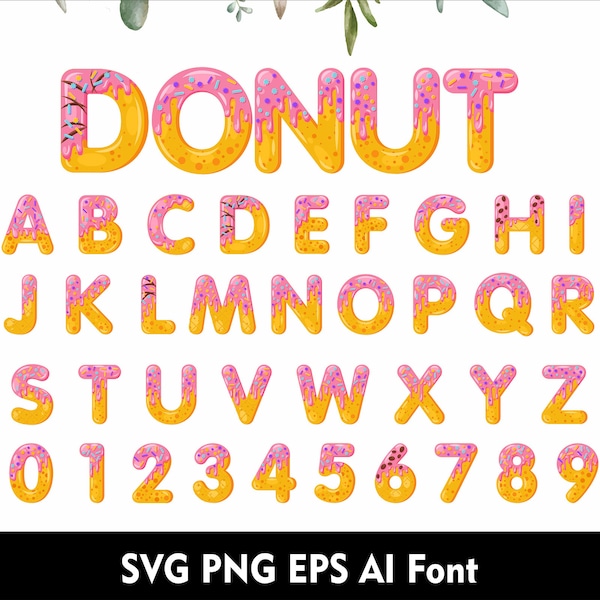 Donut Alphabet Biscuit Color Cartoon Font Glazed Christmas Letters Alphabet Cookies Doodle Font Svg Png Eps Ai font V2