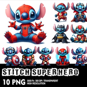Super Hero Stitch 10 PNG Design Hochauflösender transparenter Hintergrund Design PNG Geeignet für Sublimation PNG Hero Stitch Png
