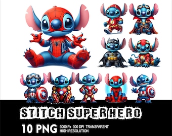 Super Hero Stitch 10 PNG Design High Resolution Transparent Background Design PNG Suitable for Sublimation PNG Hero Stitch Png