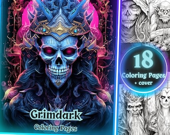 Grimdark Horror Coloring Book, Gothic Coloring Pages for Adult, Halloween Horror Witch Grayscale Coloring Book Printable Dungeon Master Gift