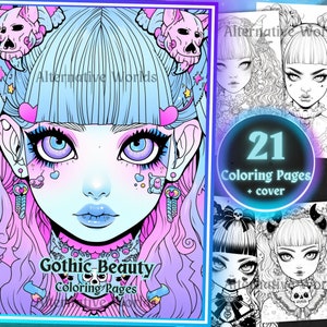 Kawaii Goth Coloring Book: Pastel Gothic Anime Girls (PDF Printable)
