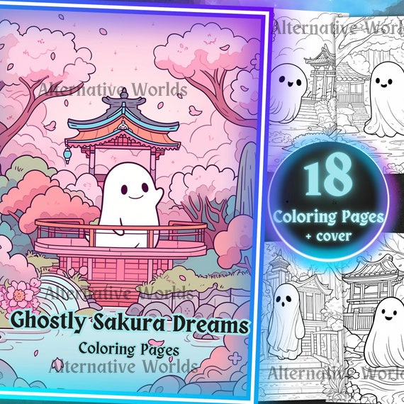 Kawaii Ghost Coloring Book: Pastel Goth Japanese Garden (PDF)