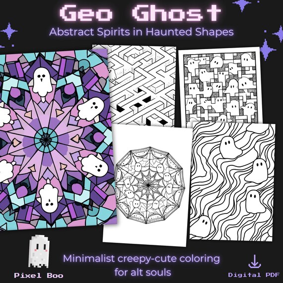 Spooky Cutie Ghost Coloring Book: Abstract Kawaii PDF (Digital Download)