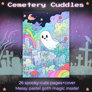 Kawaii Ghost Coloring Book: Cemetery Cuddles, Pastel Goth Art (PDF Download)