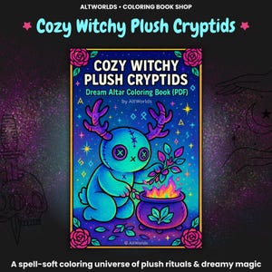 Gemütliches Witchy Plüsch Cryptid Malbuch PDF | Gruselige Ritualseiten