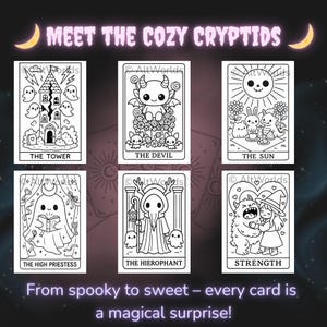 Cozy Cryptids Tarot Coloring Book: Creepy Cutie Kawaii Goth Style (PDF) image 4