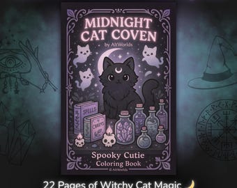 Witchy Cat Coloring Pages · Spooky Goth Cats Printable Coloring Book PDF