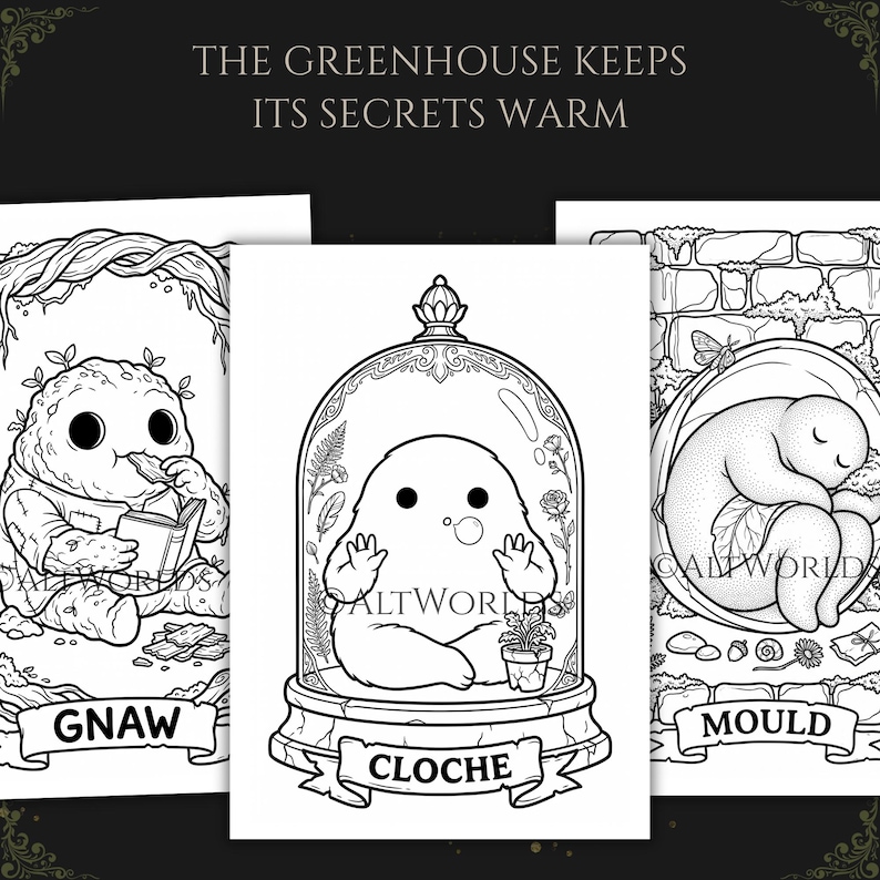 Gothic Botanical Coloring Pages | Spooky Cutie Greenhouse Creatures PDF image 5