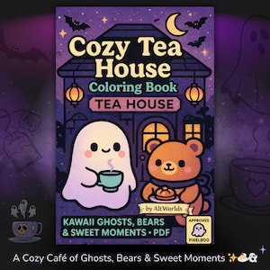 Cozy Coloring Book PDF | Kawaii Ghost & Animal Pages, Cutie Cafe Scenes