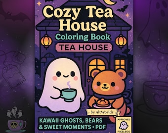 Cozy Coloring Book PDF | Kawaii Ghost & Animal Pages, Cutie Cafe Scenes