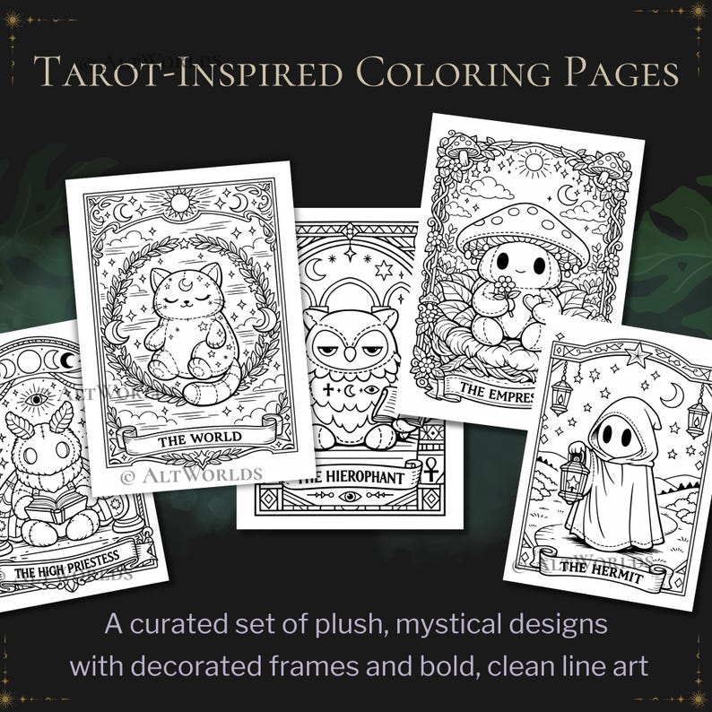Spooky Cutie Tarot Coloring Book – Goblincore Plush Pages (PDF) image 3