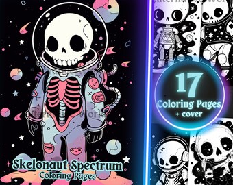 Outer Space Printable Skeleton Astronaut Gothic Coloring Page, Creepy Cute Kawaii Pastel Goth Spooky Procreate Sheet, Adult Teen PDF